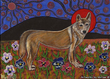 Dingo in the Garden with Flower Medicine A6 Greeting Card Single by Mirree